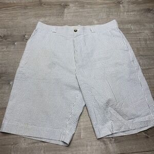 Lacoste Shorts Mens 44 Blue White Seersucker Striped Cotton Casual Preppy Summer